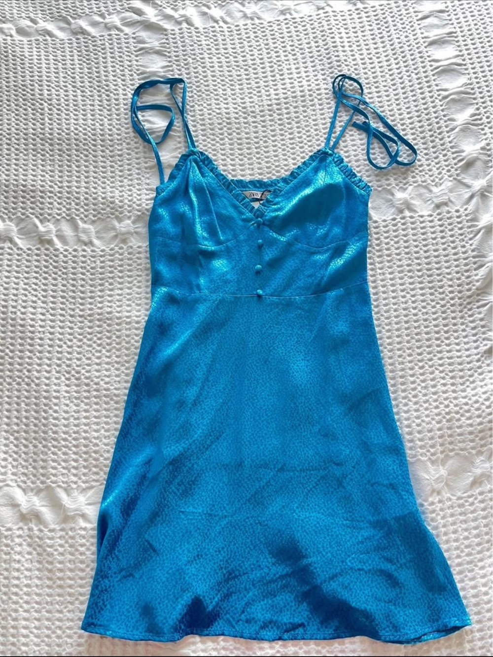 NWT Zara Satin Slip Camisole Dress in Turquoise Blue